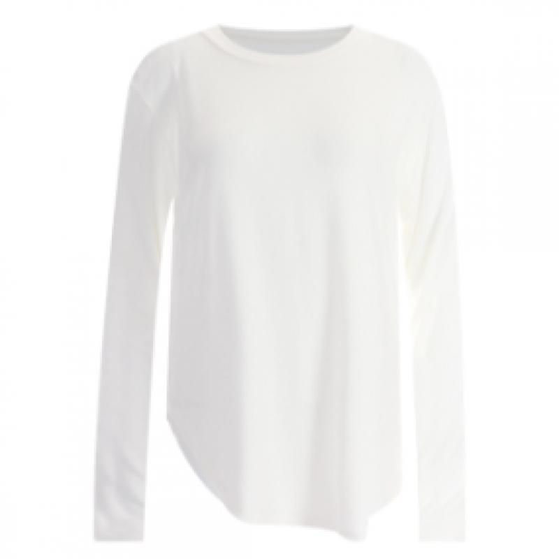 Shop   Women Round Side SliT Hip Cover Yoga Long Sleeve T shirT Rnf Wsh 11860 Be