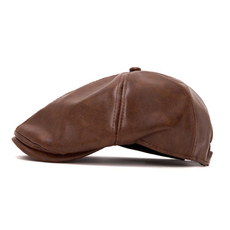 Autumn Winter Leather Warm Forward Hat Men's Vintage Paintsman Hat Beret Cap