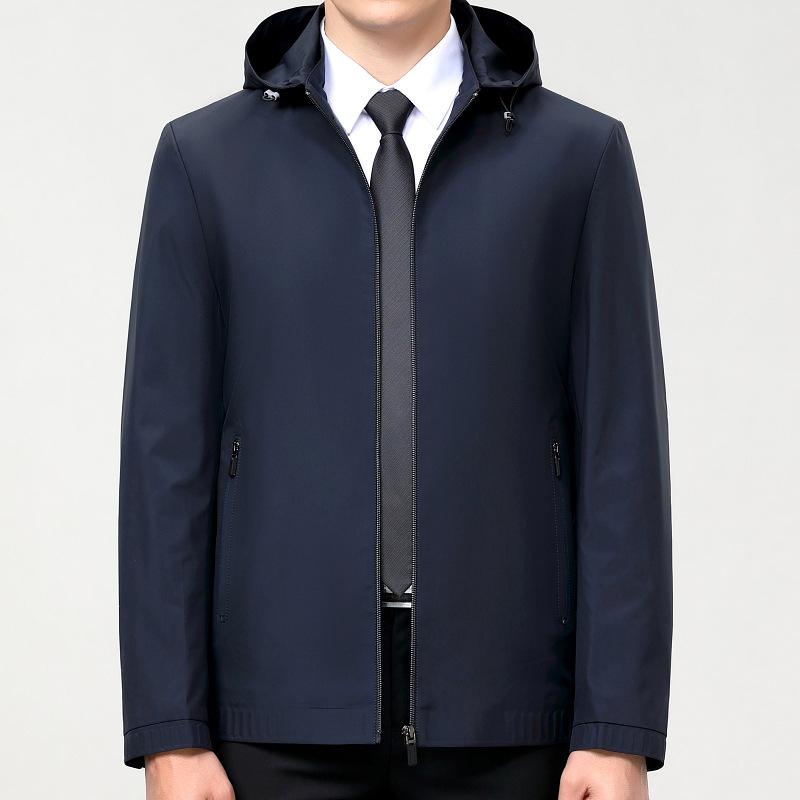 Высококачественная куртка из шелка тутового дерева для мужчин среднего возраста, новая куртка с капюшоном на весну и осень, деловая повседневная, свободного кроя, большого размера, одежда для папы