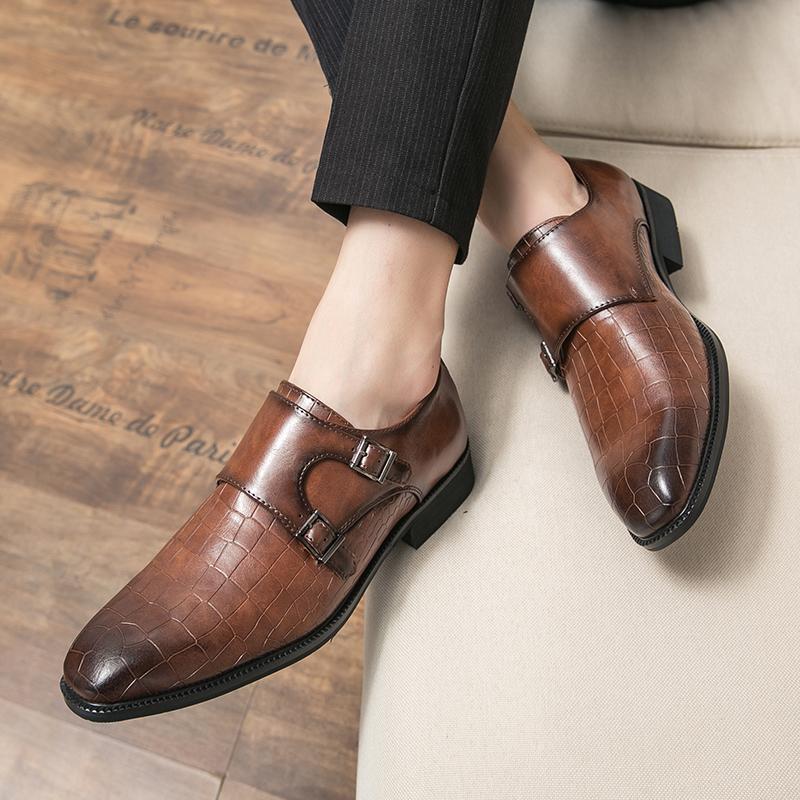 Korean Style Fashion Monk Strap for Men Crocodile Pattern Casual Oxford Gentleman Shoes Formal Wedding Prom Dress Homecoming