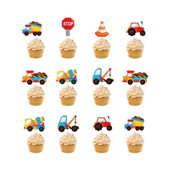 1 шт./1 компл. баннер для вечеринки, топпер для торта, декор для кексов, сделай сам, красочная мелкая печать, макет сцены, бумага, строительный экскаватор, тема, день рождения, овсянка