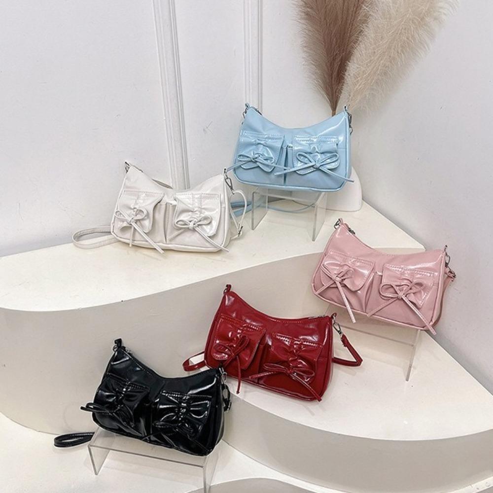 Pleated Bowknot Crossbody Bag Korean Style Pu Dumpling Bag Elegant Y2k Shoulder Bag Outdoor