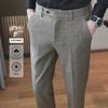Men's Slim Straight Woolen Striped Dress Trousers: Warm, High-End, Winter Casual Business.