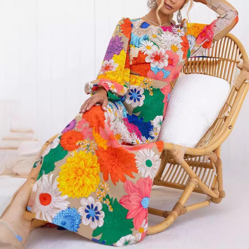 IHUASU Осеннее платье с длинными рукавами и принтом Dopamine, с открытой талией, в стиле уличной моды для женщин