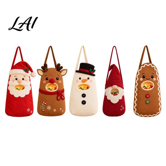 Christmas Candy Bag Bag Felt Santa Gnome Gingerbread Halter Treat Storage Tote Surprise for Kids Large Capacity Gift Packing Pouch Kids Holiday