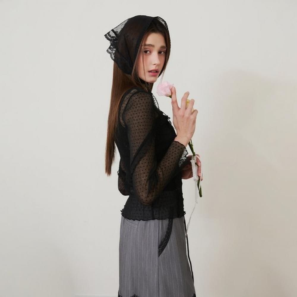 EgoisT Ruffle Mesh Long Sleeve T shirT es2oTl03