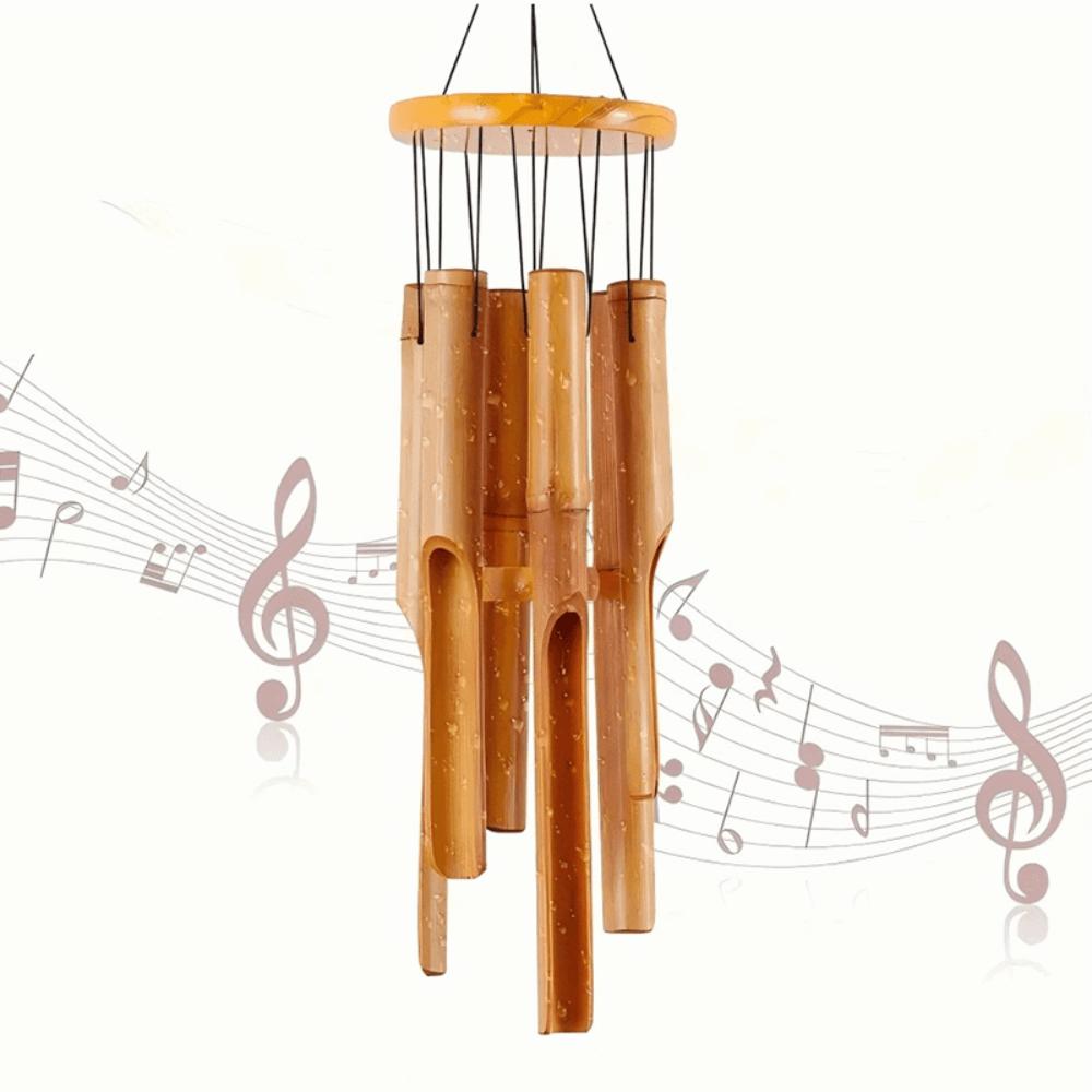 6 Tubes Bamboo Wind Chime Hand-Carved Garden Art Crafts Retro Hang Decorations Home Decoration