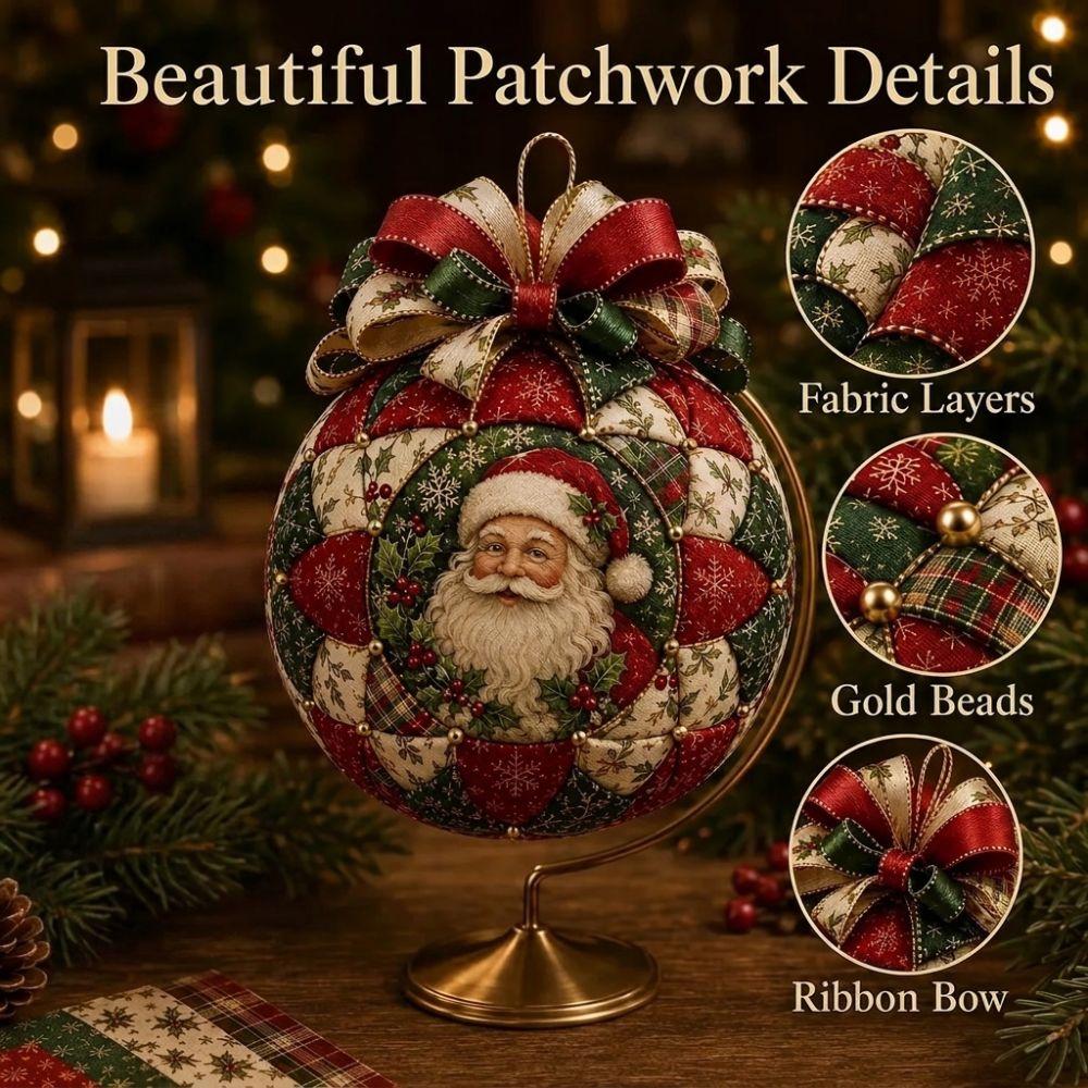 with Bow Christmas Quilted Ornament Set Snowman Deer Vintage Fabric Xmas Ball Kit Home Craft