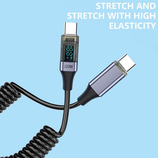 Зарядный шнур с пружинным выдвижным дизайном, высокоскоростной 480 Мбит/с, интеллектуальный дисплей PD100W, кабель для быстрой зарядки и передачи данных