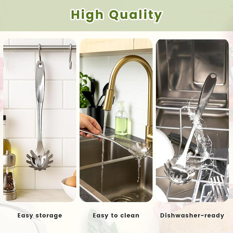 Stainless Steel Spaghetti Spoon 13 Inch Long Handle Pasta Spoon Pasta Fork Noodle Spaghetti Grab Spoon Kitchen Cooking Tools