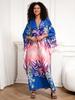 Classy Oversized Blue Bohemian Women's Kaftan Robe Holiday Party Dress Light jacket Swimsuit cover-up Lounge wear Q1289