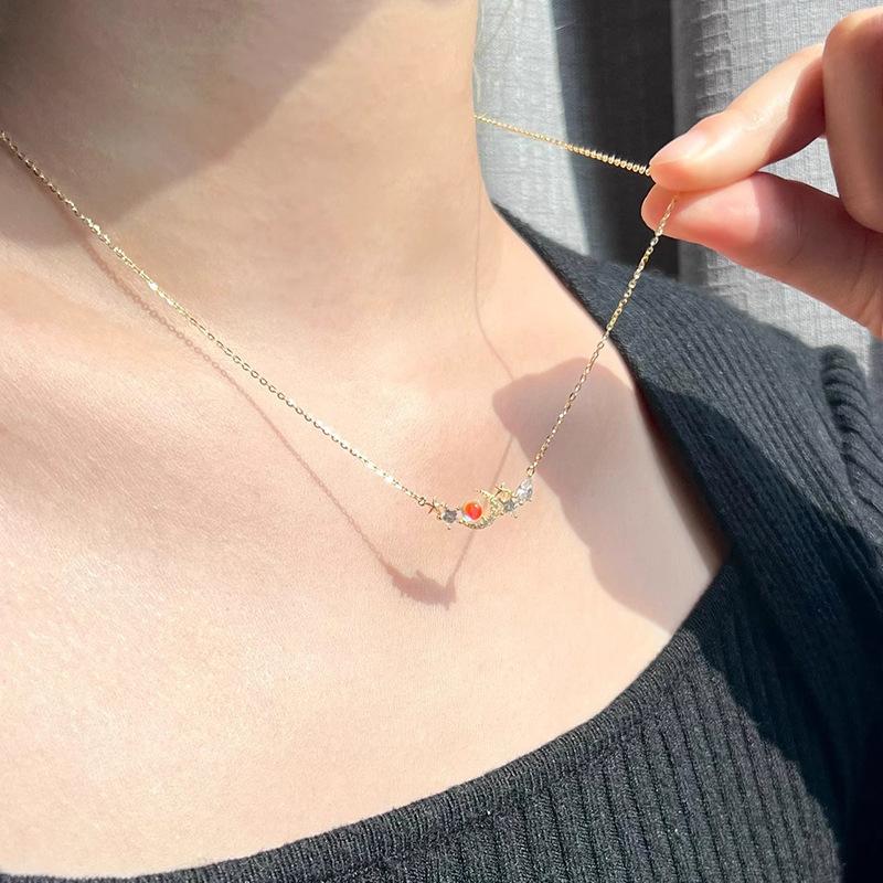 Korean Version of Temperament Symphony Star Moon Necklace Jewelry Women's Light Luxury Niche Star Zircon Stainless Steel Clavicle Chain