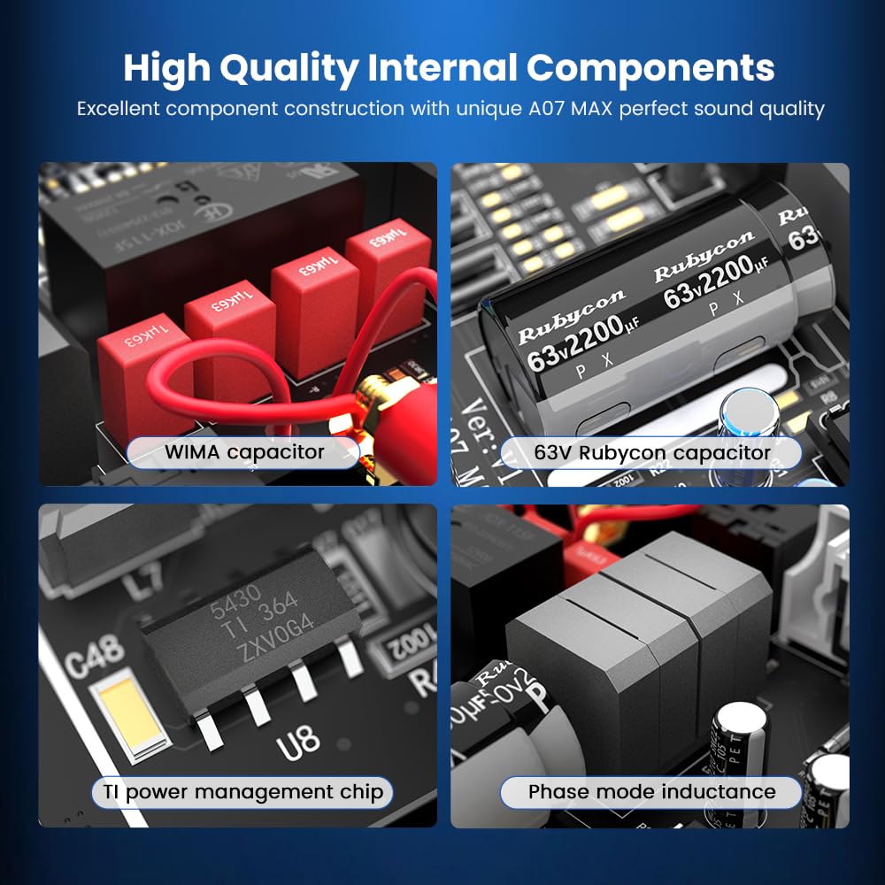 AIYIMA A07 MAX HIFI Power Amplifier 2 Channel Home Audio TPA3255 Class D 300W X2 Amplifier Bridged Mono Amplifier Line Output Integrated Desktop