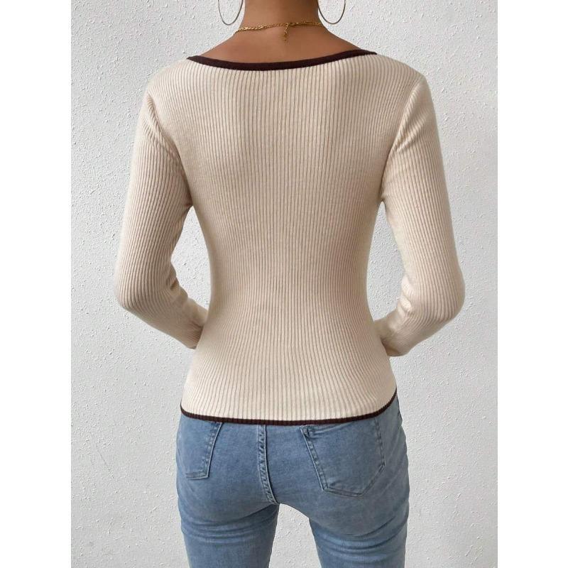 Женский свитер с V-образным вырезом и полосатым низом, сексуальный, однотонный