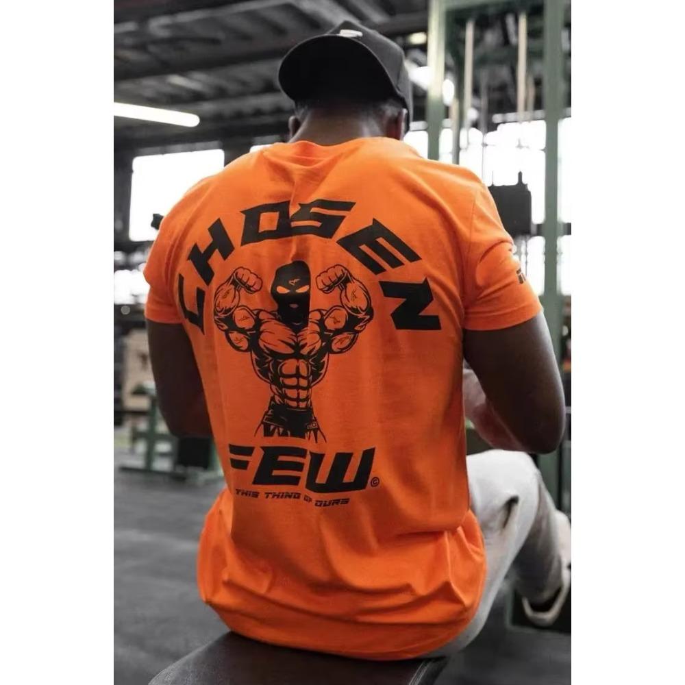 Европейский и американский фитнес Новая летняя спортивная футболка с коротким рукавом мужская эластичный хлопок свободный топ тренировка мышц бег