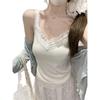 V-neck Lace Camisole Vest for Women - 92% Cotton, Plus Size, Spring/Summer Top