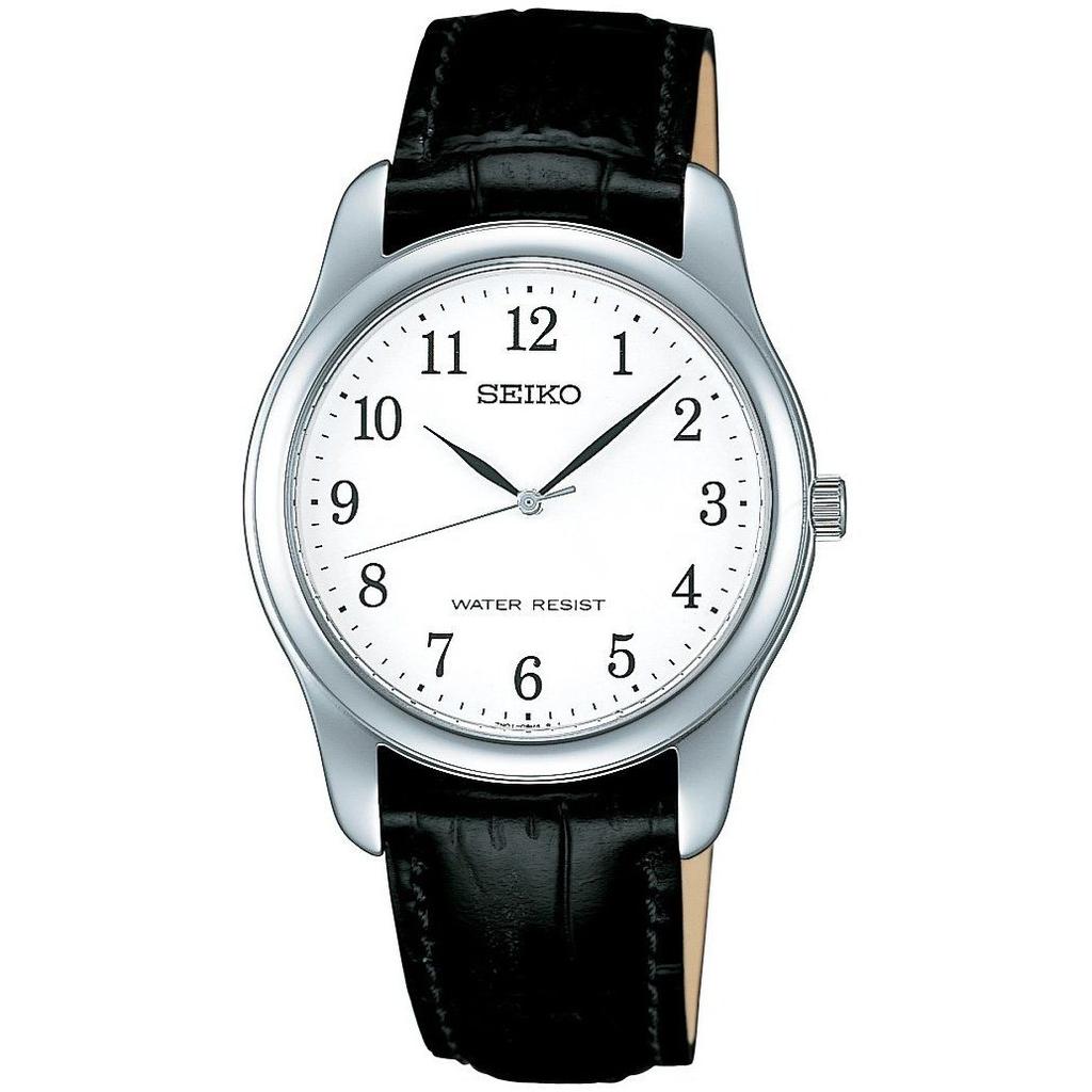 SEIKO SELECTION SCXP033 мужские унисекс наручные часы кварцевые на батарейке ширина корпуса 35 мм кожаный ремешок белый циферблат (полный дисплей с арабскими цифрами) нержавеющий