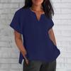 Women's Fashion Short Sleeve V-Neck Solid Colour Loose Casual Shirt Cotton Blouse
