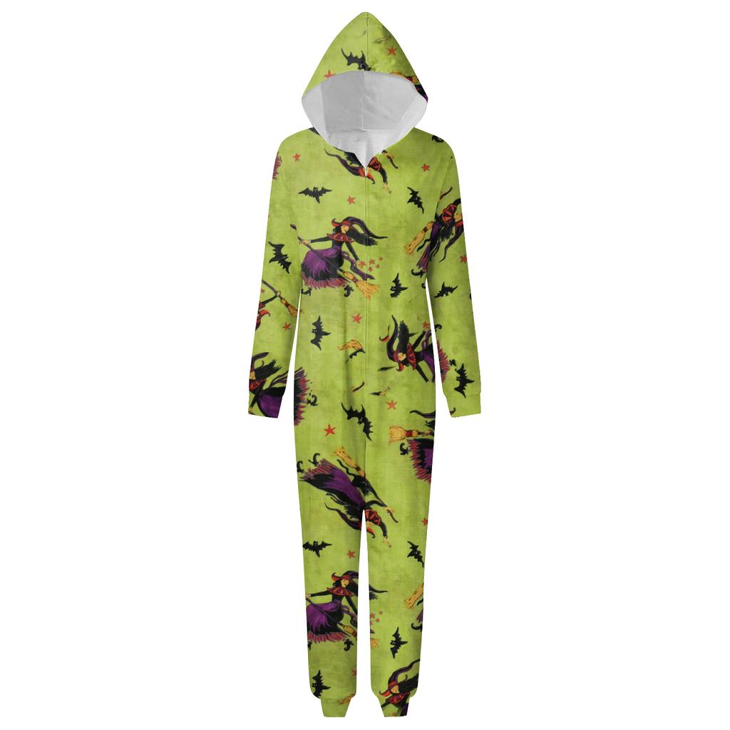 Halloween Printed Family Matching Hooded Long Sleeved Zippered Hooded  Jumpsuit Set