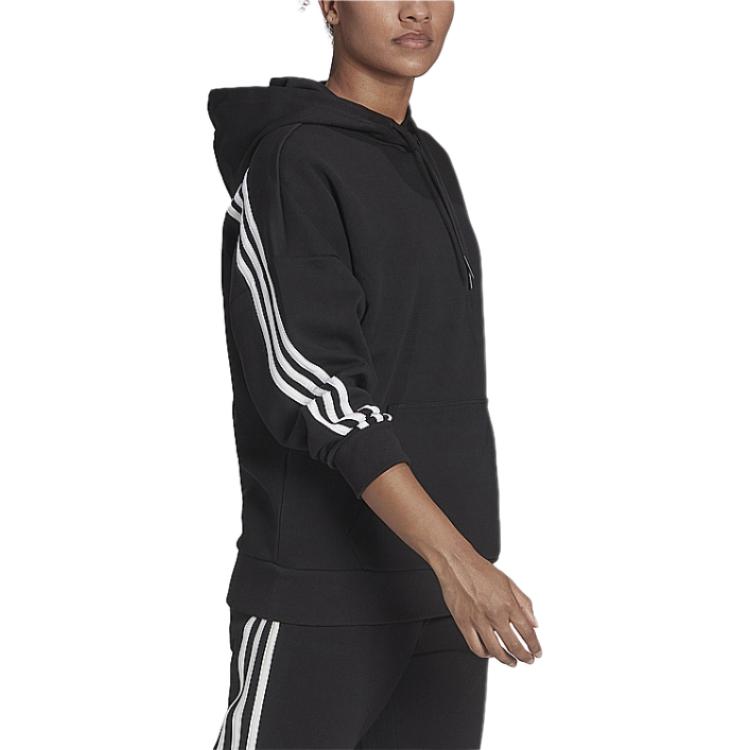 adidas Повседневный пуловер с капюшоном в полоску и манжетами, женские топы, черный H67044