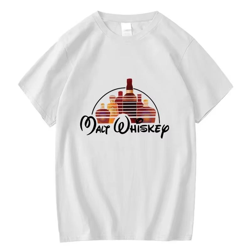 Malt Whiskey Bottle Graphic Tshirt Unisex Unisex Vintage Wine Bottle Print Short Sleeve Whisky Lover Casual Crew Neck Tee