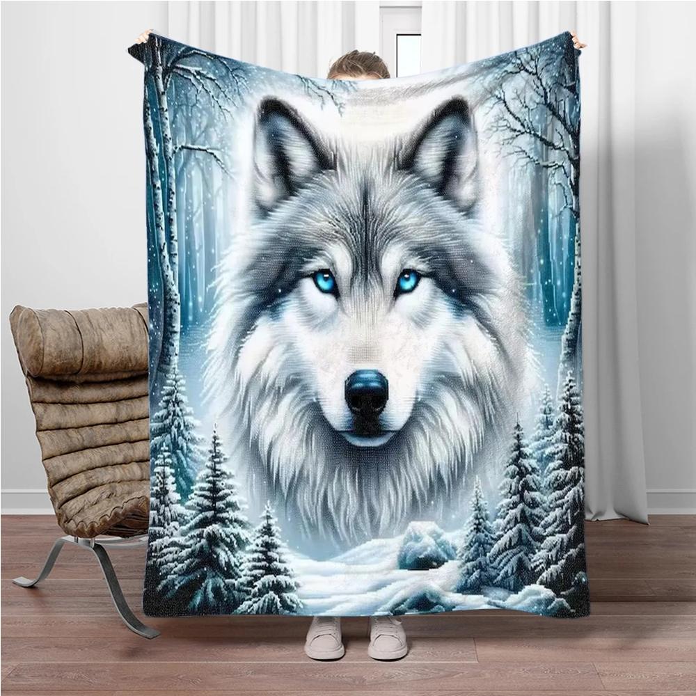 Cartoon Animal Wolf Flannel Throw Blanket Home Sofa Lunch Break Blankets for Bed Children Student Blanket Nap Cover Kids Gift
