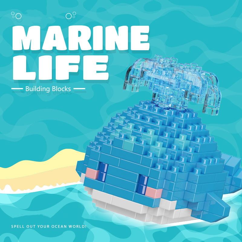 Новые строительные блоки серии «Морская жизнь»: черепаха, белуга, морской конек, краб, осьминог, акула, рыба-клоун, косатка, собранные игрушки
