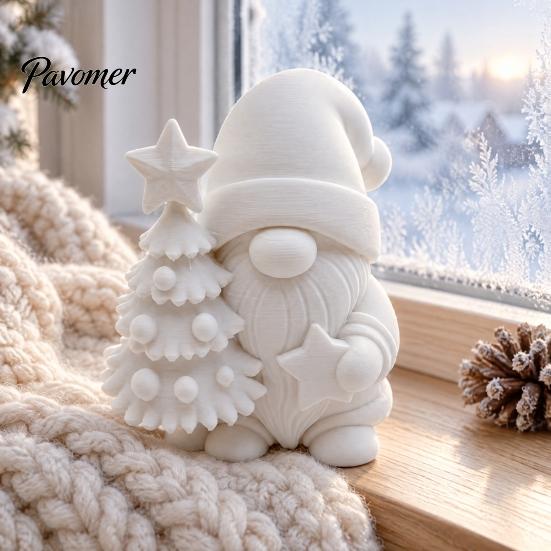 Holiday Home Tabletop Accents 3D Printed Christmas Gnome Figurine, DIY Paintable Mini Hugging Handmade Xmas Gift Souvenirs Star & Tree, Winter Desktop