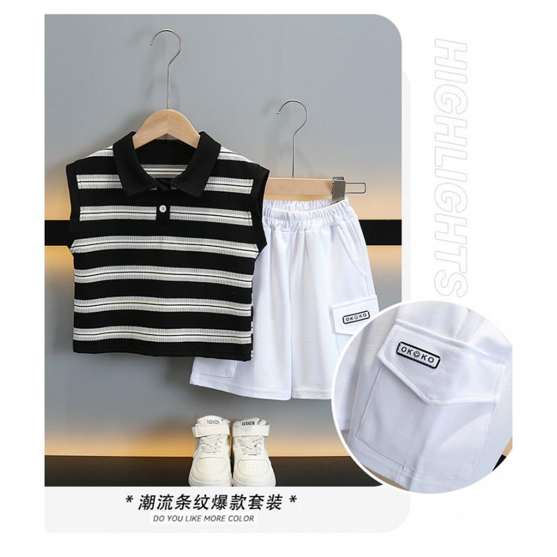 Boys Stripe Sleeveless Two-Piece Set Cotton Casual Outfit Kids 4 Years
