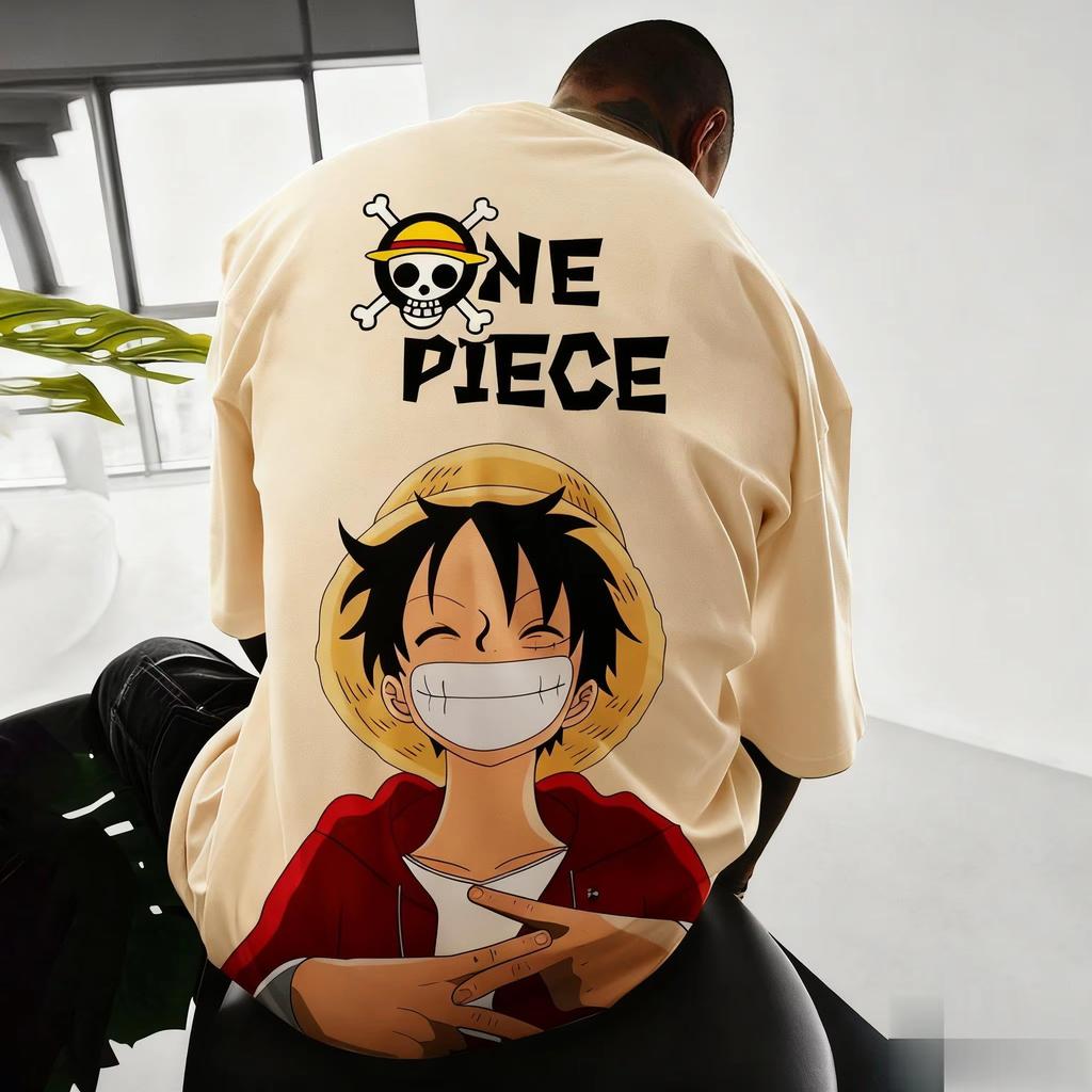 Bandai One Piece Принт Луффи Короткий рукав Свободный Мужские и Женские Летние Для поездок на работу Дышащая Спортивная Хлопковая Футболка 2026