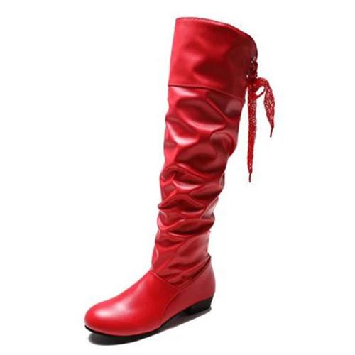 2026 New Shoes for Women Knee High Boots Thigh High Boots Woman Pleated Low Heel Casual Leather Platform Boots Botas Para Mujer