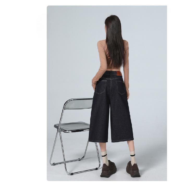 Американская высокая улица Семифутовые женские джинсы Весна Осень Свободные Широкие штанины Драпирующиеся Прямого кроя Брюки Модный дизайн