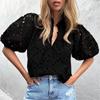 Женская летняя новая модная повседневная кружевная рубашка с v-образным вырезом и пуговицами с пышными рукавами