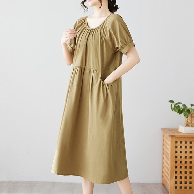 Короткий рукав Плюс размер Хлопок винтаж новые платья для женщин повседневные свободные миди длинное летнее платье