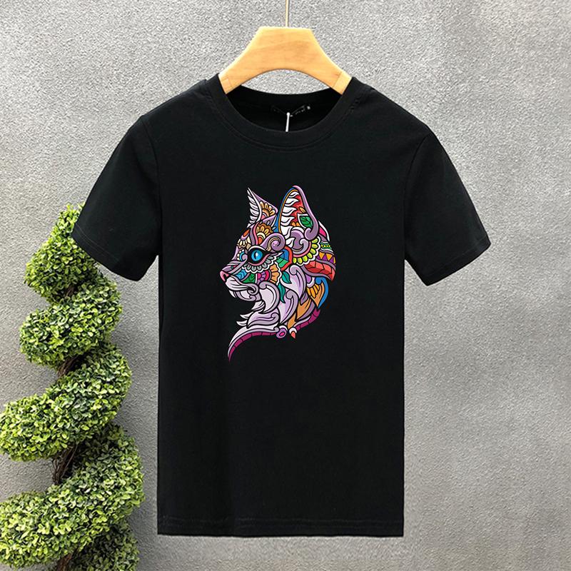 Luxury Brand Cat Head 100% Cotton High Quality Print Couple Tees Summer Harajuku For Men/Women Short Sleeve T-shirt Asian Size