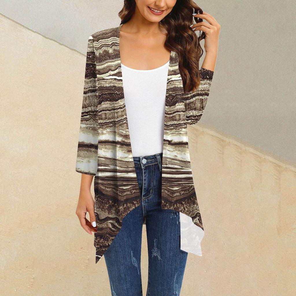 Женский кардиган неправильной формы с принтом, рукавами три четверти и карманной курткой