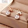 Luxury Titanium Steel Bow Knot Stud Earrings For Women Pearl Earrings Female Jewelry