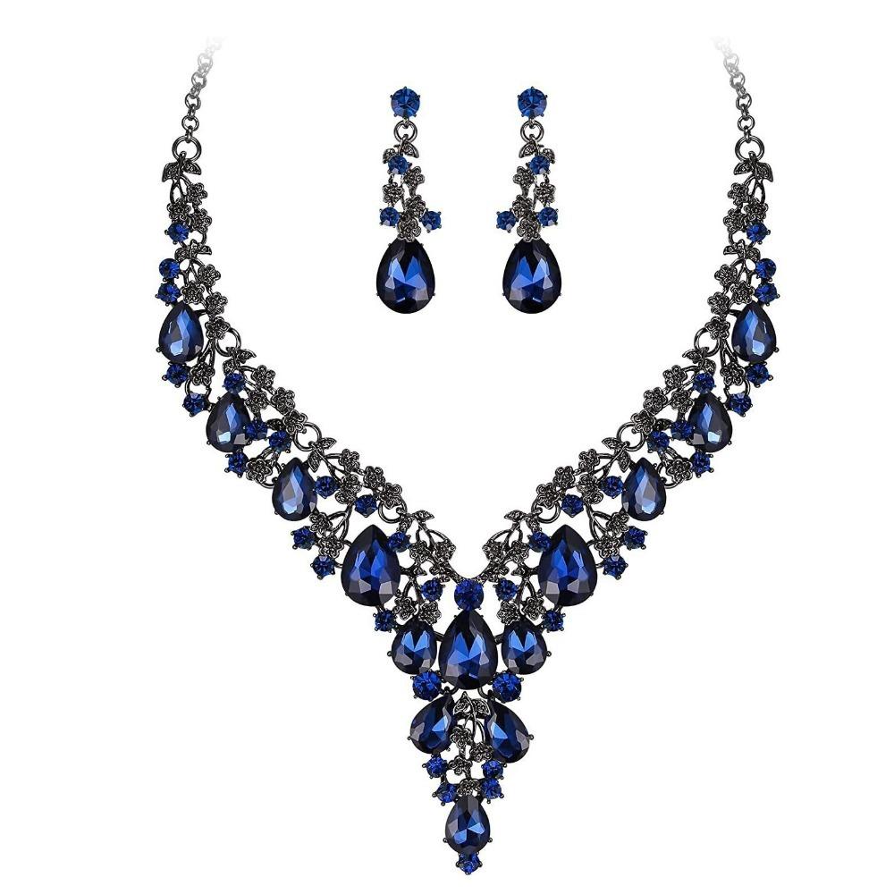 Rhinestone Crystal Necklace Earrings Shining Bridal Jewelry Set  Ball Banquet