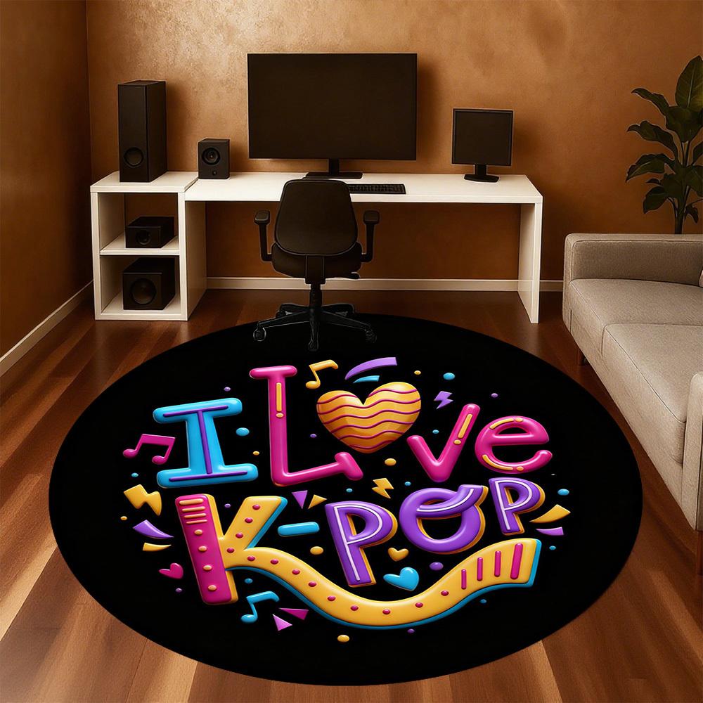 1 шт. Коврик для стула K-pop Love Круглый ковер для офиса - Нескользящий, Напольный коврик для офиса, спальни, Идеальный подарок для декора дома p0105012