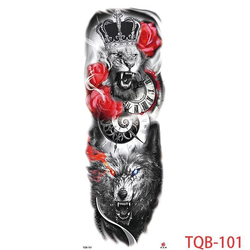 1 PC 480*170MM Large Temporary Tattoos Sleeve for Men Women Full Arm Selleve Tattoos Temporary Realistic Fake Wolf Tiger Lion Tattoo