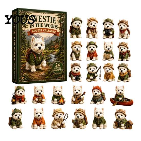 Cute Puppy Holiday Decoration Westie in The Woods Advent Calendar, 24-Day Christmas Countdown Calendar for Kids Dog Figure Set, West Highland
