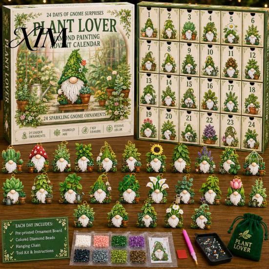 Complete Faux Diamond Art Set Halloween Gnome Advent Calendar, Christmas DIY Ghost Pumpkin Skeleton Crafts Craft Kit, Handmade Hanging Ornaments