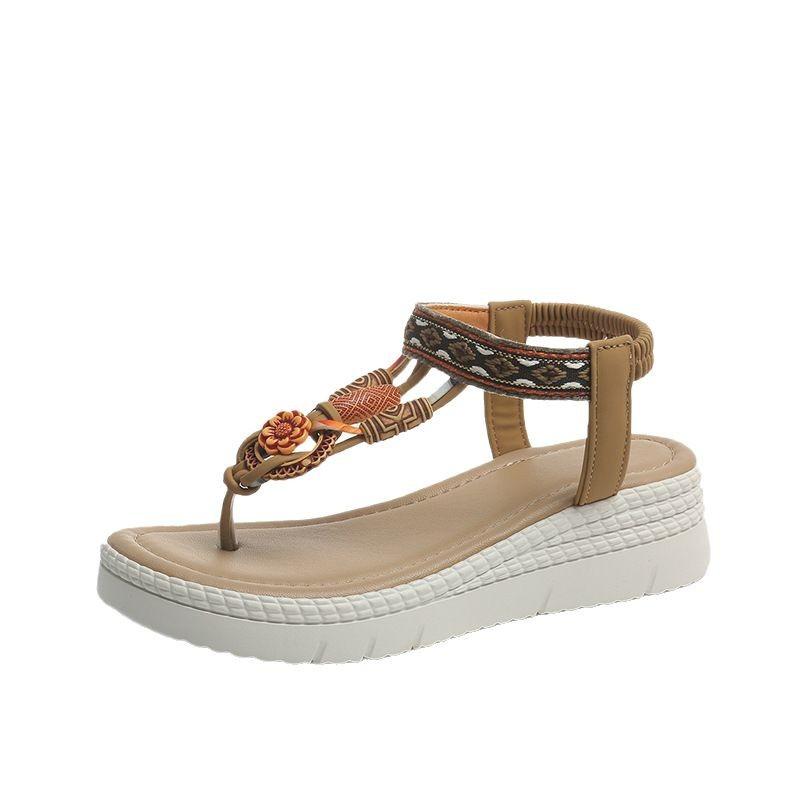 Новые летние 2025 весенне-летние повседневные пляжные сандалии на толстой подошве и танкетке со стразами, женская удобная посадка