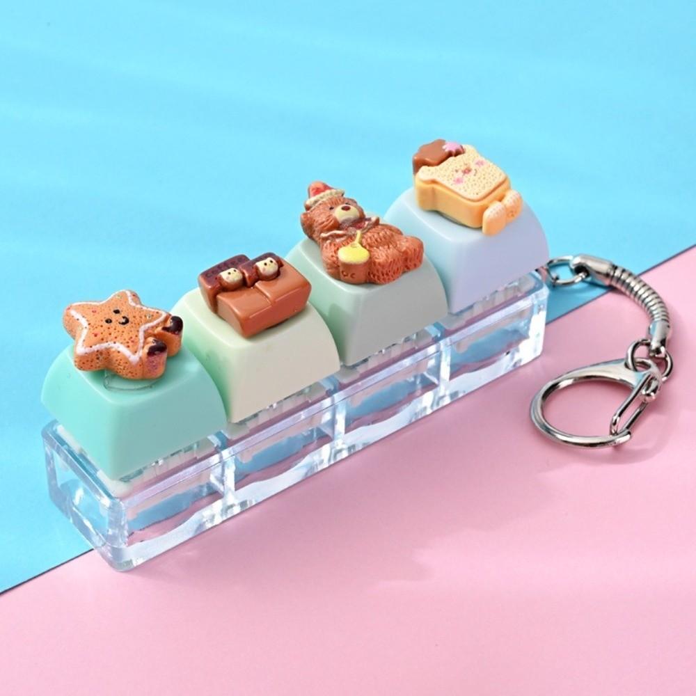 Bear Keycap Anti-stress Toy Pendant 4 Key Fidget Keychain Mini Keyboard Pendant Decompression Gift