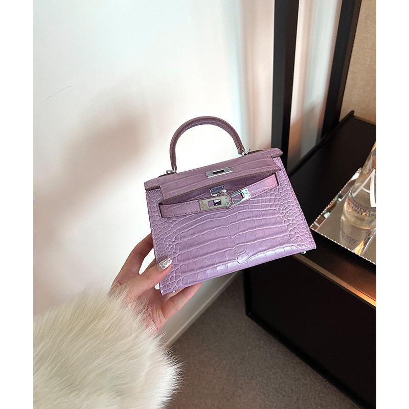 Высококачественная сумка через плечо, модная розовая, фиолетовая, с крокодиловым узором, натуральная кожа, второе поколение, женская сумка, новая модель 2025 года
