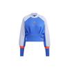 Wx W Rib Sweatshirt Color Block Short Round Neck Sports Vintage American Women Sweatshirt Blue H09676