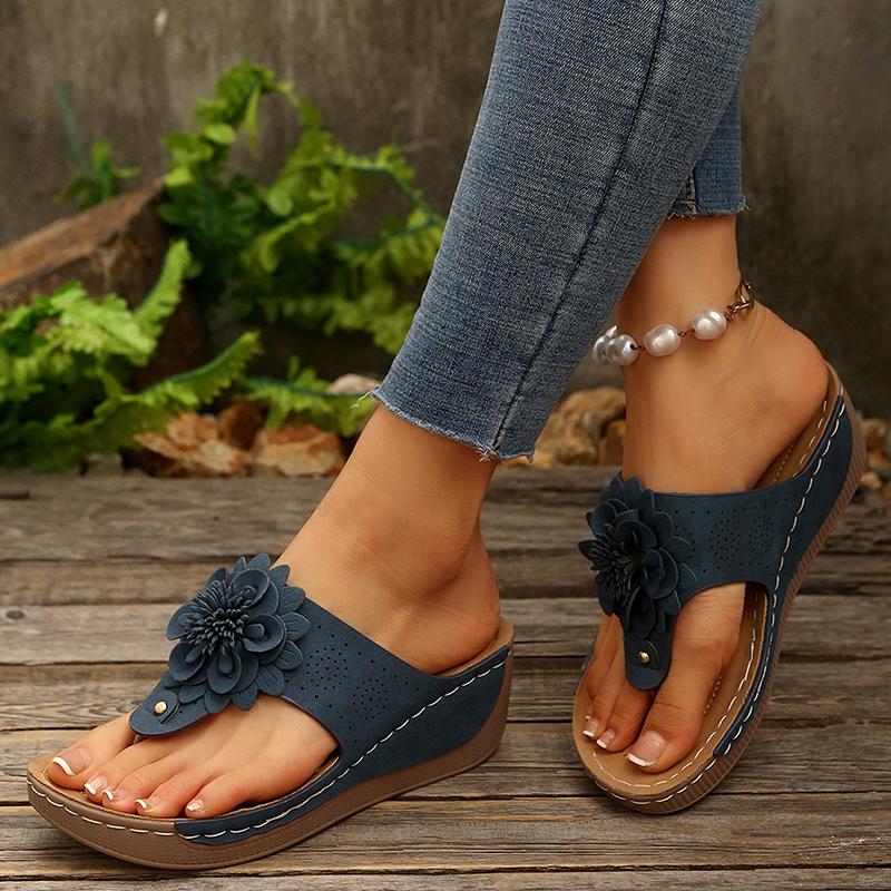 Мода 2025 Винтажные цветы Клинья Шлепанцы Женские Летние Легкие Платформенные Шлепанцы Женские С Перемычкой Толстая Подошва Сандалии Большой Размер