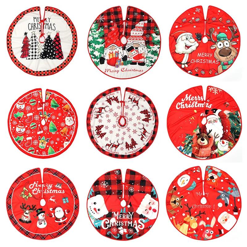 90CM Round Christmas Tree Skirt Elk Snowman Mat Christmas Decoration Parlor Carpet Home Decorations Christmas Tree Foot