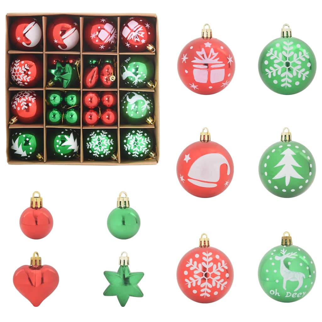 Christmas Ornament Set 40 pcs Red and Green Plastic
