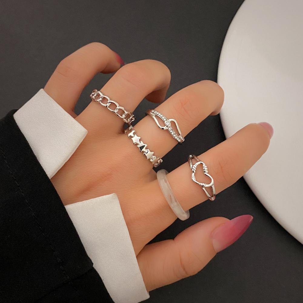 Кольцо с резной звездой, универсальное кольцо «Любовь», очаровательный модный милый женский комплект колец